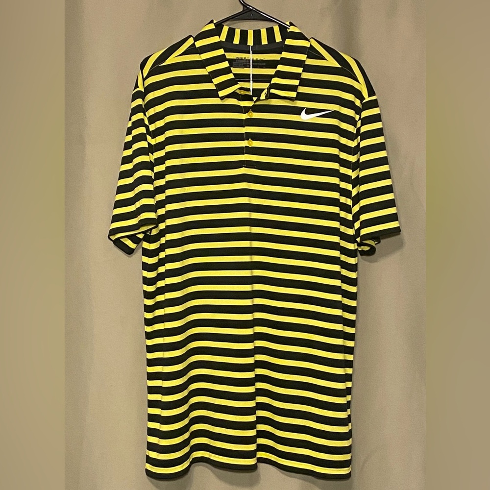 Nike Golf Standard Fit Men's Dri-Fit  Black and Yellow Striped Polo Shirt XL NWT